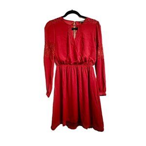 NWOT, Long-sleeve Red Sheath Keyhole Dress with Lace, Express, XS